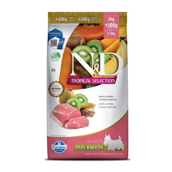 Ração Farmina N&D Tropical Selection Para Cães Adultos Raças Mini Suíno, Cereais e Frutas Tropicais 2kg + 500g