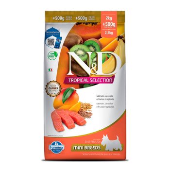 Ração Farmina N&D Tropical Selection Para Cães Adultos Raças Mini Salmão, Cereais e Frutas Tropicais 2kg + 500g