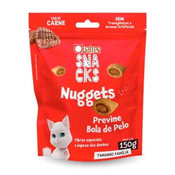 Snack Quatree Nuggets Para Gatos Previne Bola de Pelo Sabor Carne 150g