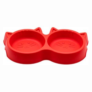 Comedouro Duplo Para Gatos Luxo Vermelho Pet Injet