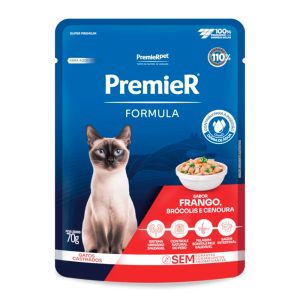Ração Úmida Premier Fórmula Sachê Para Gatos Adultos Castrados Frango, Brócolis e Cenoura 70g