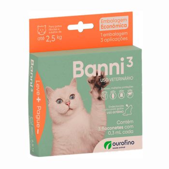 Combo Antipulgas Banni 3 para Gatos até 2,5kg Ourofino 3 Pipetas