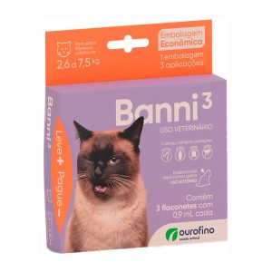 Combo Antipulgas Banni 3 para Gatos 2,6kg a 7,5kg Ourofino 3 Pipetas