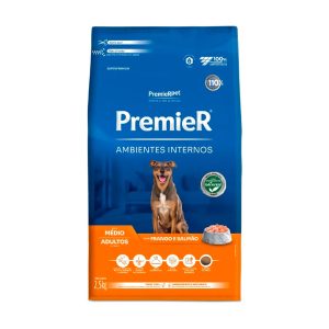 Ração Premier Ambientes Internos Cães Adultos Porte Médio Frango e Salmão 2,5kg