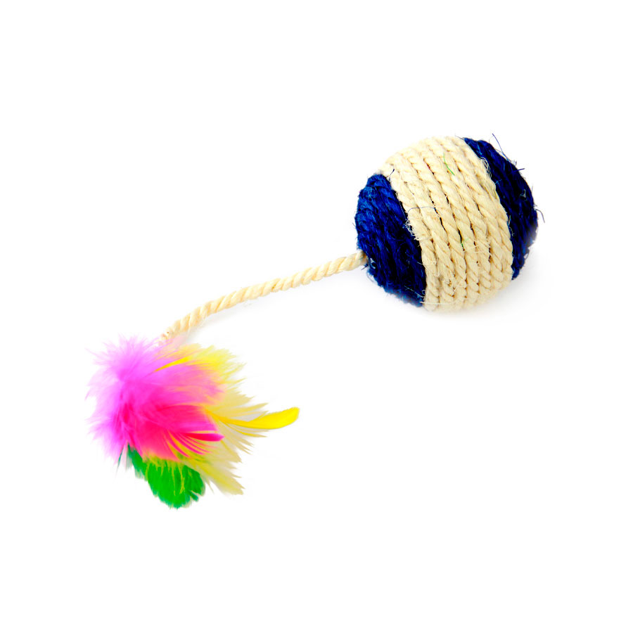 Brinquedo Para Gatos Bolinha de Sisal com Pena Napi Cores Sortidas