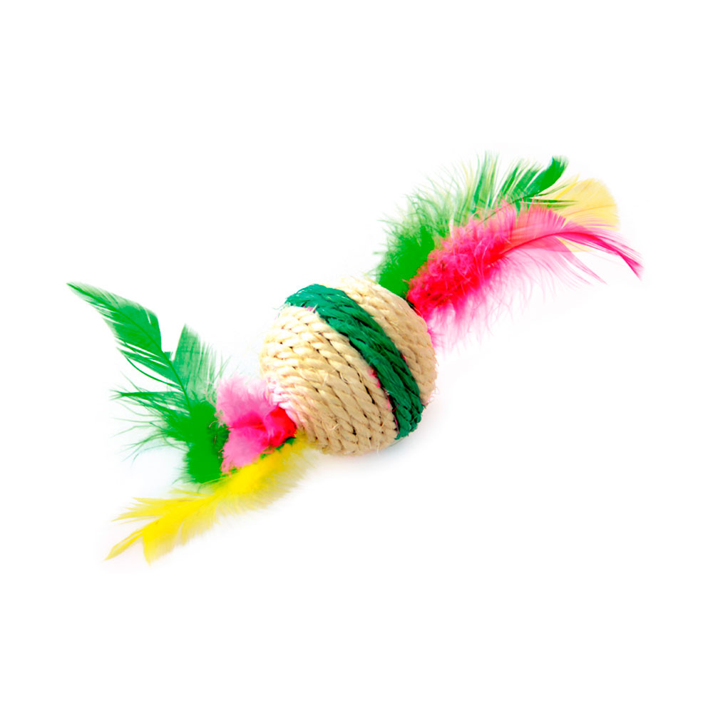 Brinquedo Para Gatos Bolinha de Sisal com Penas Napi Cores Sortidas