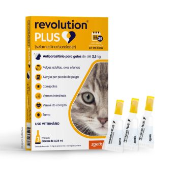 Antipulgas e Carrapatos Revolution Plus Para Gatos 1,25kg a 2,5kg Zoetis 3 Pipetas