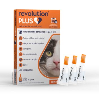 Antipulgas e Carrapatos Revolution Plus Para Gatos 2,6kg a 5kg Zoetis 3 Pipetas