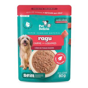 Ração Úmida Pet Delícia Sachê Ragu Natural Para Cães Carne com Legumes 80g