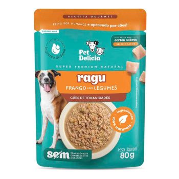 Ração Úmida Pet Delícia Sachê Ragu Natural Para Cães Frango com Legumes 80g