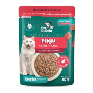 Ração Úmida Pet Delícia Sachê Ragu Natural Para Gatos Carne com Chia 80g
