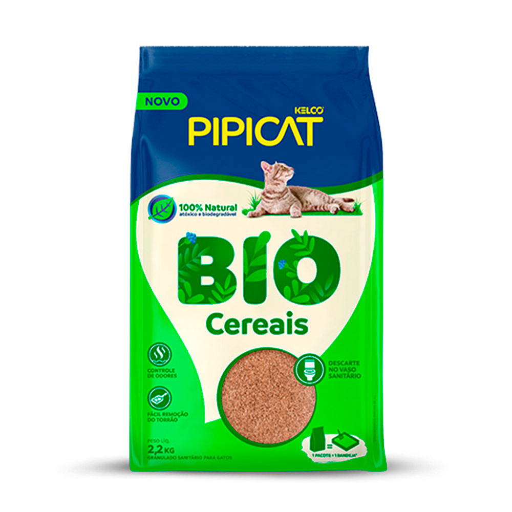 Granulado Higiênico Para Gatos Pipicat Bio Cereais 2,2kg