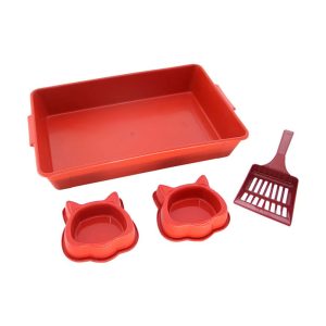 Kit Bandeja Higiênica, Comedouro e Pá Higiênica Para Gatos Popular Pet Cores Sortidas