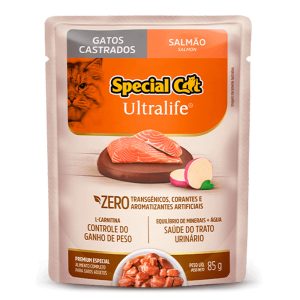 Ração Úmida Special Cat Ultralife Sachê Para Gatos Castrados Salmão 85g