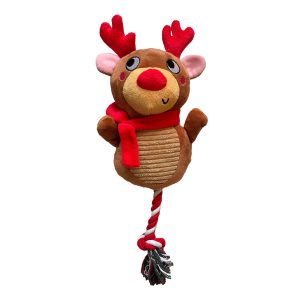 Brinquedo Pelúcia Para Cães Rena Natalina com Corda Marrom Savana Pet
