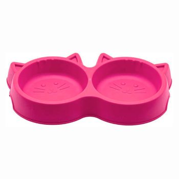 Comedouro Duplo Para Gatos Luxo Rosa Pet Injet