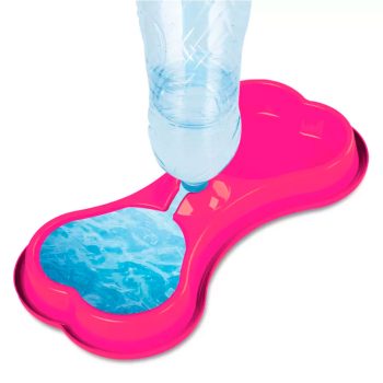 Comedouro Duplo Para Cães Osso Rosa Pet Injet