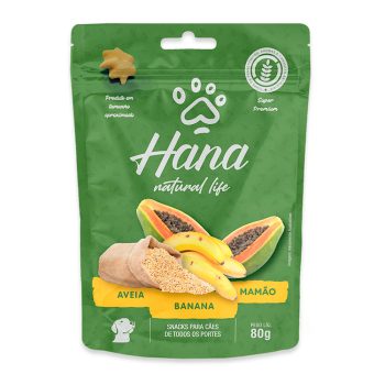 Petisco Snack Hana Natural Life Para Cães Sabor Aveia, Banana e Mamão 80g