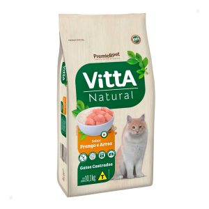 Ração Premier Vitta Natural Para Gatos Castrados Sabor Frango e Arroz 10,1kg