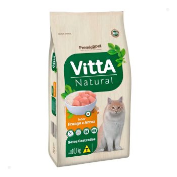 Ração Premier Vitta Natural Para Gatos Castrados Sabor Frango e Arroz 10,1kg