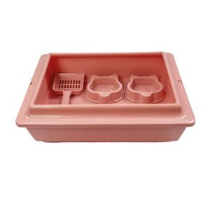 Kit Bandeja Higiênica com Borda, Comedouro e Pá Higiênica Para Gatos Rose São Pet
