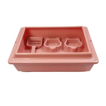 Kit Bandeja Higiênica com Borda, Comedouro e Pá Higiênica Para Gatos Rose São Pet