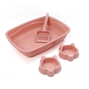 Kit Bandeja Higiênica, Comedouro e Pá Higiênica Para Gatos Rose São Pet