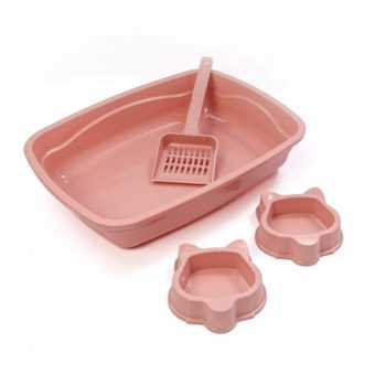 Kit Bandeja Higiênica, Comedouro e Pá Higiênica Para Gatos Rose São Pet