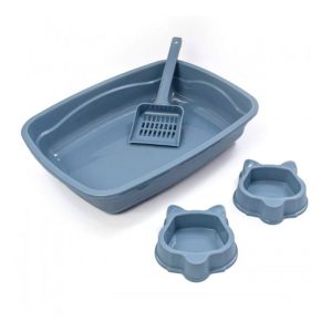 Kit Bandeja Higiênica, Comedouro e Pá Higiênica Para Gatos Azul São Pet