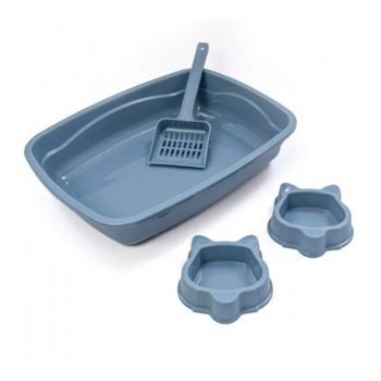 Kit Bandeja Higiênica, Comedouro e Pá Higiênica Para Gatos Azul São Pet