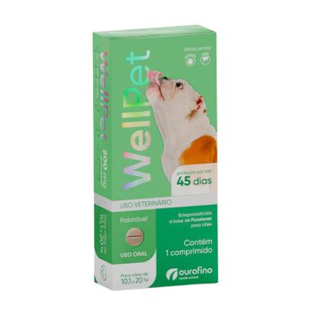 Antipulgas e Carrapatos Wellpet 200mg para Cães 10,1 a 20kg Ourofino 1 Comprimido