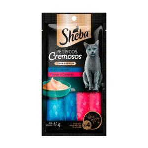 Petisco Sheba Cremoso Para Gatos Sabor Atum e Salmão & Frango e Camarão 4 Unidades