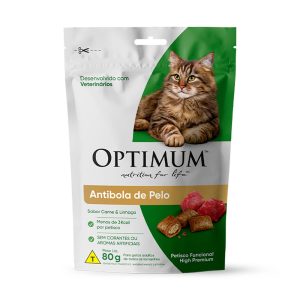 Petisco Optimum Para Gatos Adultos Anti Bola de Pelo Sabor Carne 80g