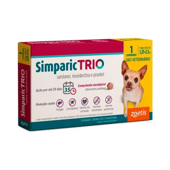 Simparic Trio 3mg Antipulgas e Carrapatos Para Cães 1,25 a 2,5kg 1 Comprimido
