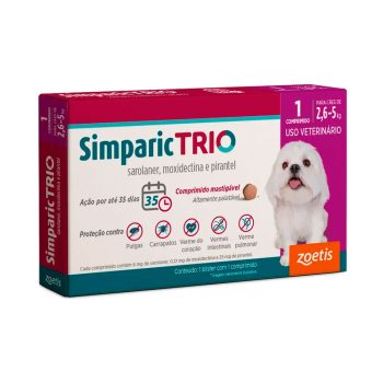 Simparic Trio 6mg Antipulgas e Carrapatos Para Cães 2,6 a 5kg 1 Comprimido