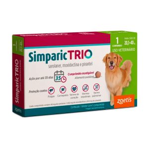 Simparic Trio 48mg Antipulgas e Carrapatos Para Cães 20,1 a 40kg 1 Comprimido