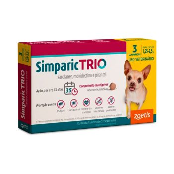Simparic Trio 3mg Antipulgas e Carrapatos Para Cães 1,25 a 2,5kg 3 Comprimidos