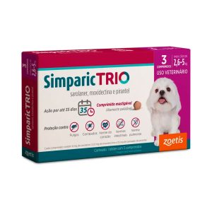 Simparic Trio 6mg Antipulgas e Carrapatos Para Cães 2,6 a 5kg 3 Comprimidos