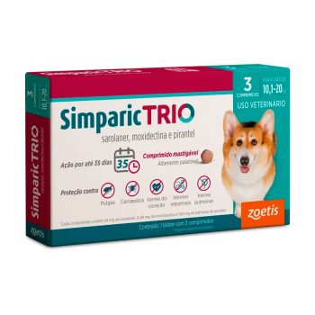 Simparic Trio 24mg Antipulgas e Carrapatos Para Cães 10,1 a 20kg 3 Comprimidos
