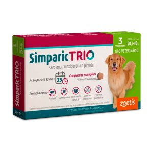 Simparic Trio 48mg Antipulgas e Carrapatos Para Cães 20,1 a 40kg 3 Comprimidos