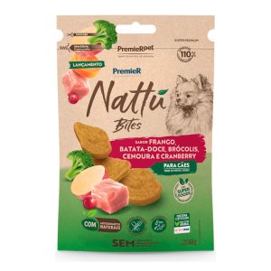 Petisco Premier Nattu Bites Para Cães Adultos Frango, Batata Doce e Brócolis 60g