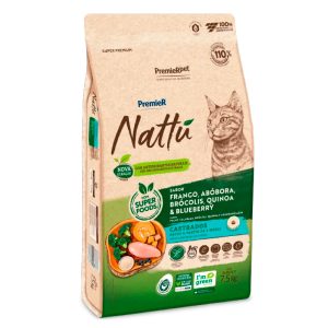 Ração Premier Nattu Gatos Adultos Castrados Frango, Abóbora, Brócolis, Quinoa e Blueberry 7,5kg