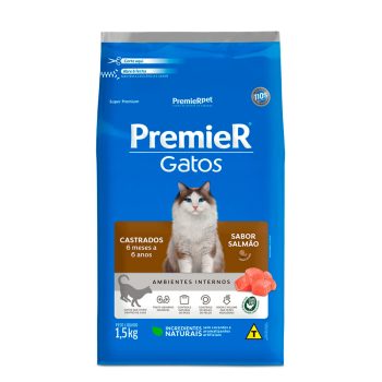 Ração Premier Ambientes Internos Gatos Adultos Castrados 6 Meses A 6 Anos Salmão 1,5kg