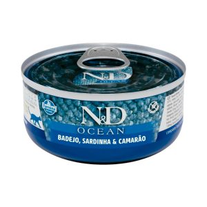 Ração Úmida Lata Farmina N&D  Ocean Gatos Adultos Badejo, Sardinha e Camarão 70g