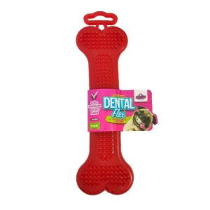 Brinquedo Mordedor Para Cães Osso Mastigável Dental Flex Grande 18,5cm Vermelho Pet Injet