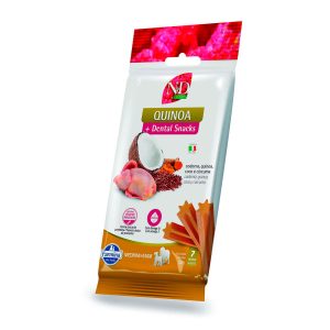 Petisco N&D Quinoa Dental Cães Raças Médias e Grandes Sabor Codorna, Quinoa, Coco e Cúrcuma 100g