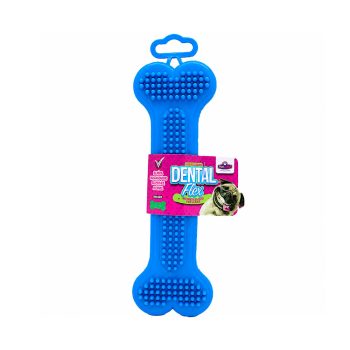 Brinquedo Mordedor Para Cães Osso Mastigável Dental Flex Grande 18,5cm Azul Pet Injet