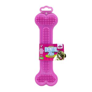Brinquedo Mordedor Para Cães Osso Mastigável Dental Flex Grande 18,5cm Rosa Pet Injet