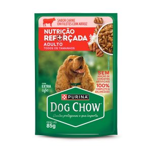 Ração Úmida Dog Chow Sachê Nutrição Reforçada Cães Adultos Carne e Arroz 85g