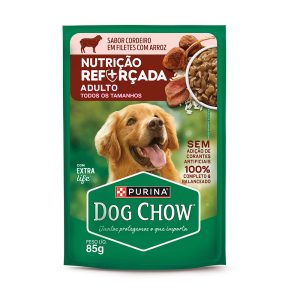 Ração Úmida Dog Chow Sachê Nutrição Reforçada Cães Adultos Cordeiro e Arroz 85g